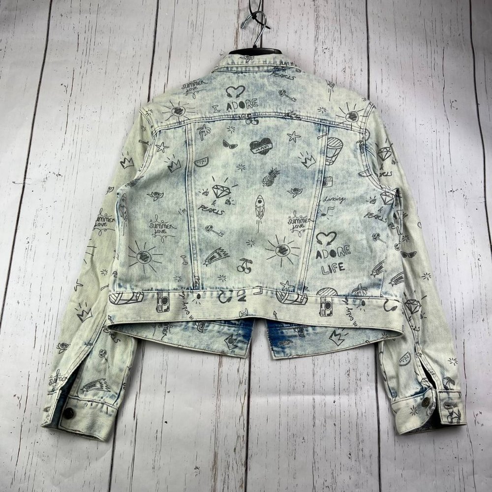 Mavi Small Printed Cropped Fit Stretchable Denim Jeans Jacket White Women New - Picture 5 of 9